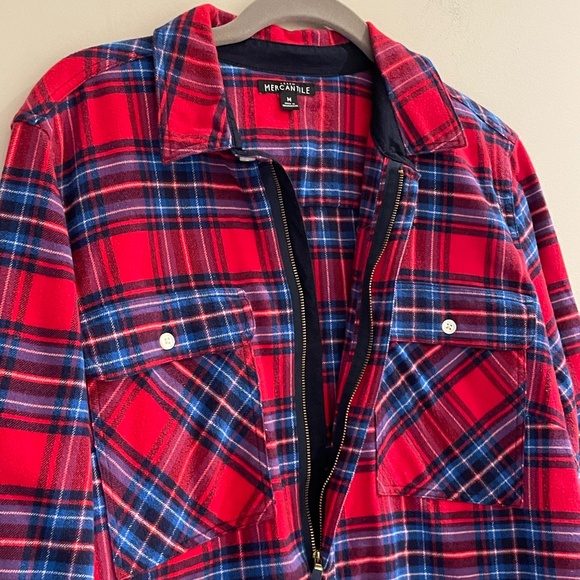 J.Crew Mercantile Women's Half Zip Pullover Shirt Red Blue Plaid  Flannel size M - Picture 4 of 11